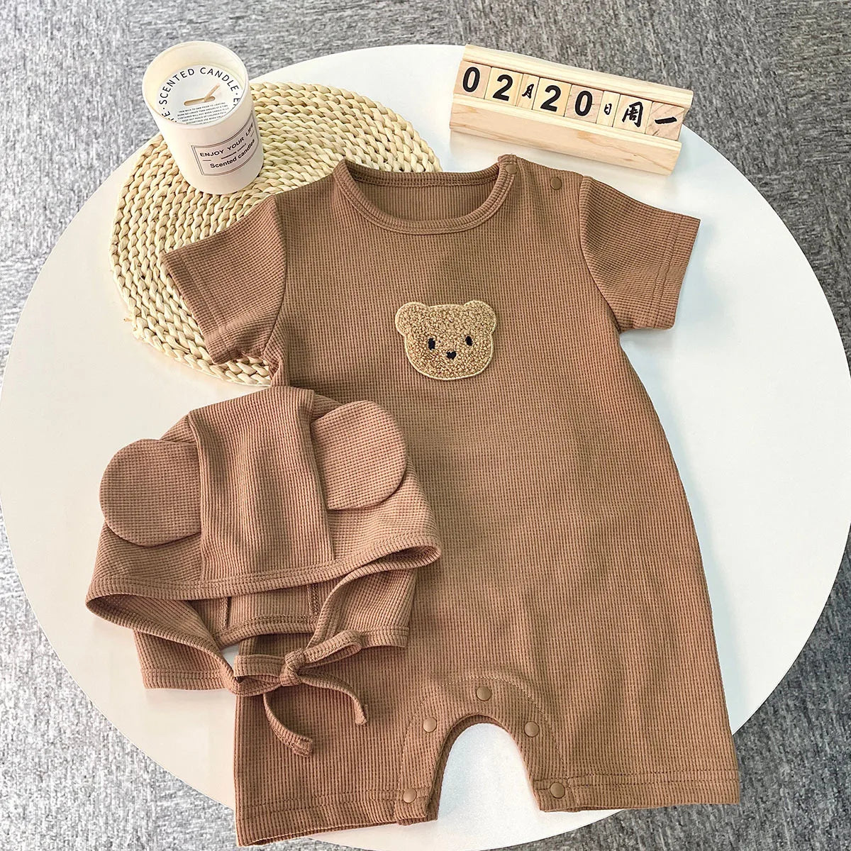 Kids Short Sleeve Waffle-Knit Patchwork Set (Baby Girls & Boys)