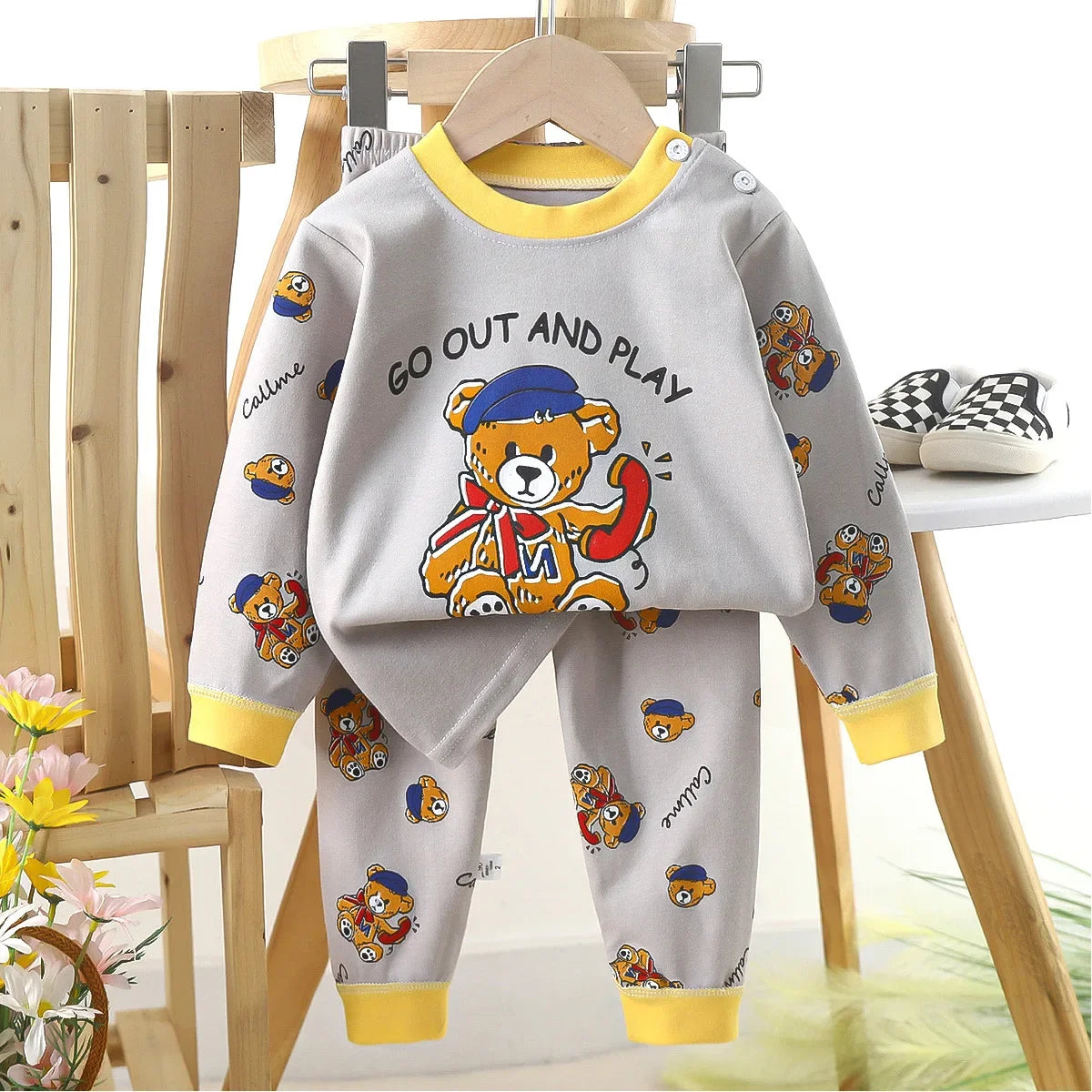 Boys Cartoon Pajama Set - Cotton Blend, Long Sleeve