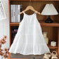 Girls Solid Color Lace Trim Dress