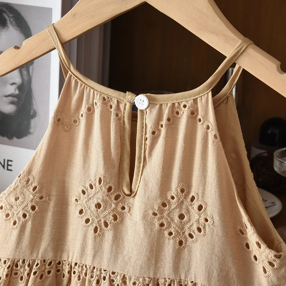 Girls Solid Color Lace Trim Dress