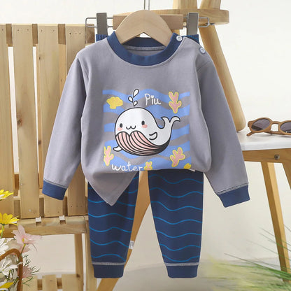 Boys Cartoon Pajama Set - Cotton Blend, Long Sleeve