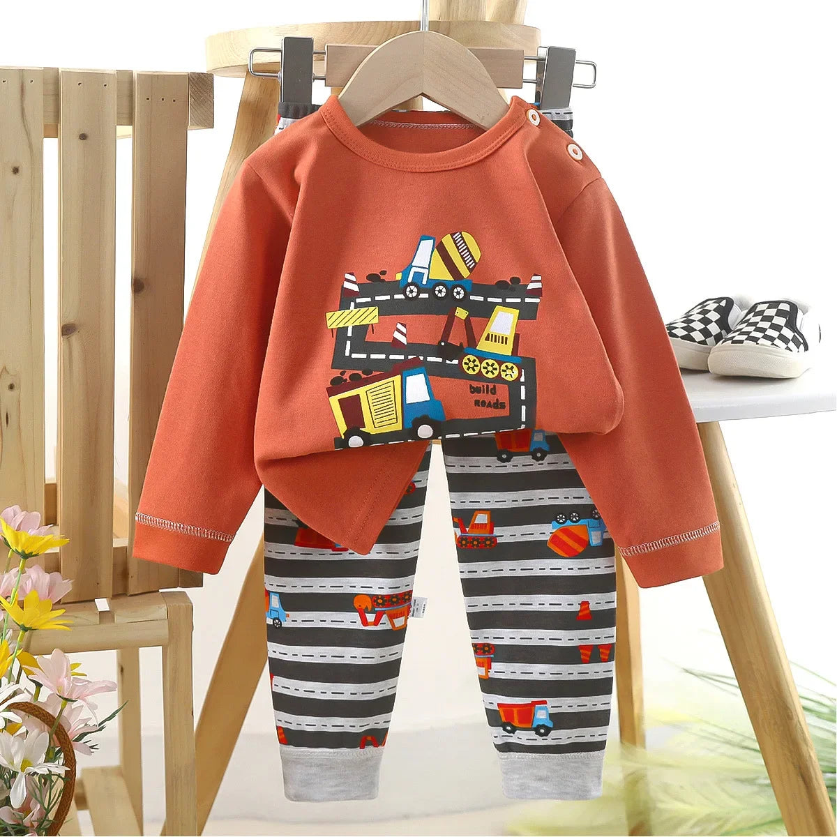 Boys Cartoon Pajama Set - Cotton Blend, Long Sleeve