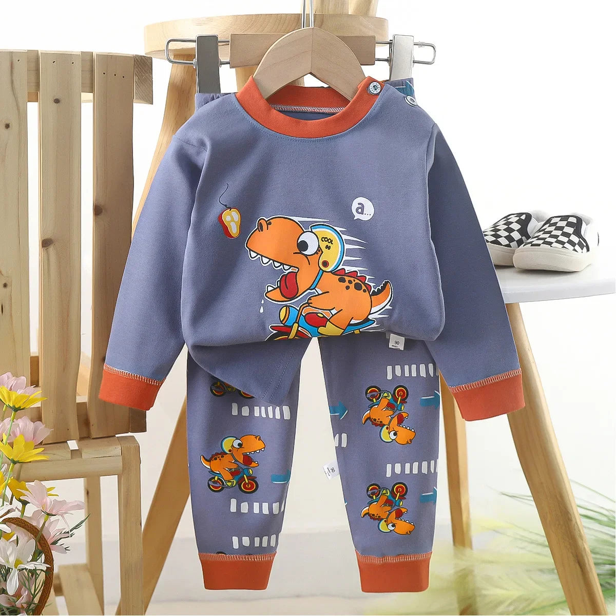 Boys Cartoon Pajama Set - Cotton Blend, Long Sleeve
