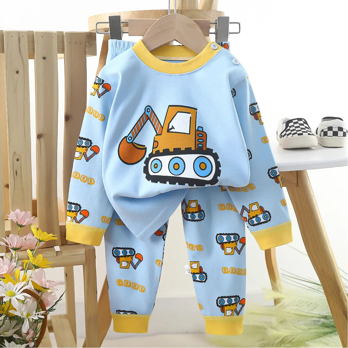 Boys Cartoon Pajama Set - Cotton Blend, Long Sleeve