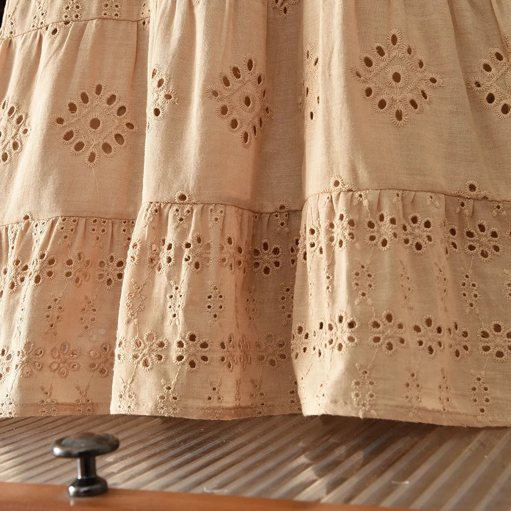 Girls Solid Color Lace Trim Dress