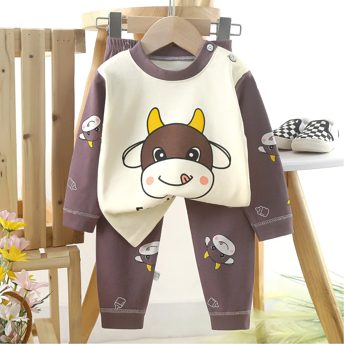Boys Cartoon Pajama Set - Cotton Blend, Long Sleeve