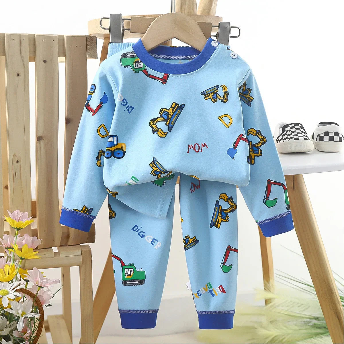 Boys Cartoon Pajama Set - Cotton Blend, Long Sleeve